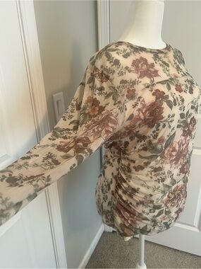 Maurices Floral Sheer Long-Sleeve Top - Cream with Dusty Rose